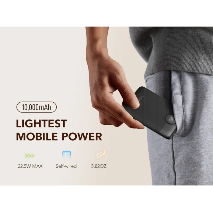 Зовнішній акумулятор VEGER 10000 mAh with built-in cables Type C / Lightning PD QC3.0 2A 22,5W C11 (W1170) black (VG-W1170)