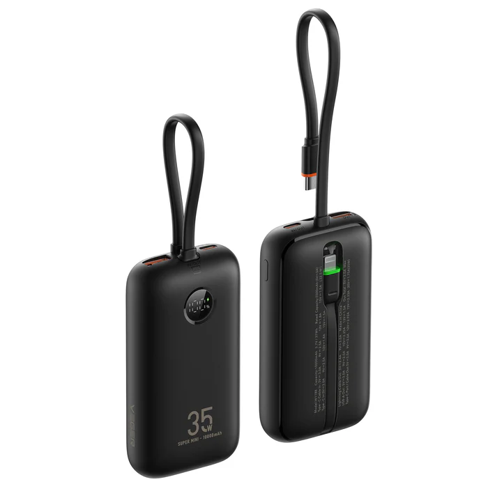 Зовнішній акумулятор VEGER 10000 mAh with built-in cables Type C / Lightning PD QC3.0 35W K1 (W1188) black (VG-W1188)