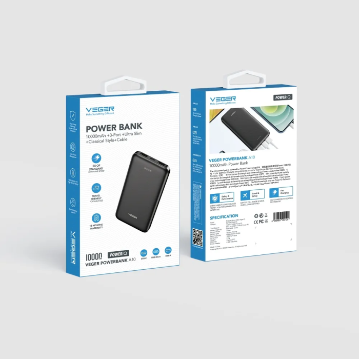 Зовнішній акумулятор VEGER 10000 mAh 2A A10 (W1065) (VG-W1065)
