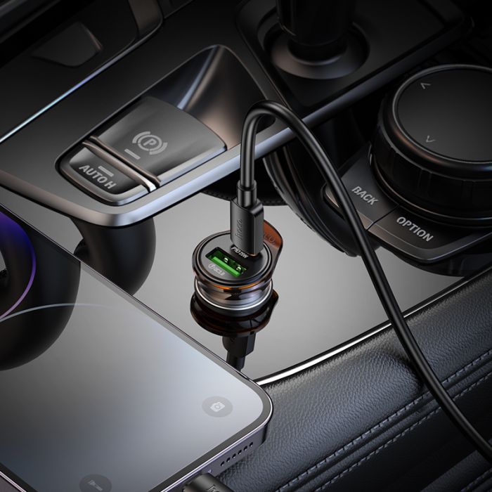 Автомобільний зарядний пристрій HOCO NZ16A Rigorous 43W dual port PD25W+QC3.0 car charger set(C to iP) Metal Grey (6942007644754)