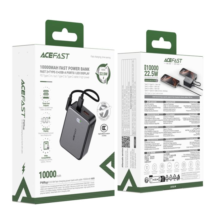 Зовнішній акумулятор ACEFAST M28-10000 22.5W fast charging power bank with cable Black (6974316285984)