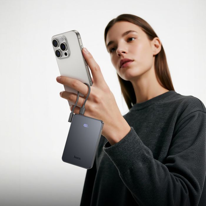 Зовнішній акумулятор HOCO J170 Starlight 22.5W+PD20W fully compatible power bank with cable(10000mAh) Metal Gray (6942007672696)