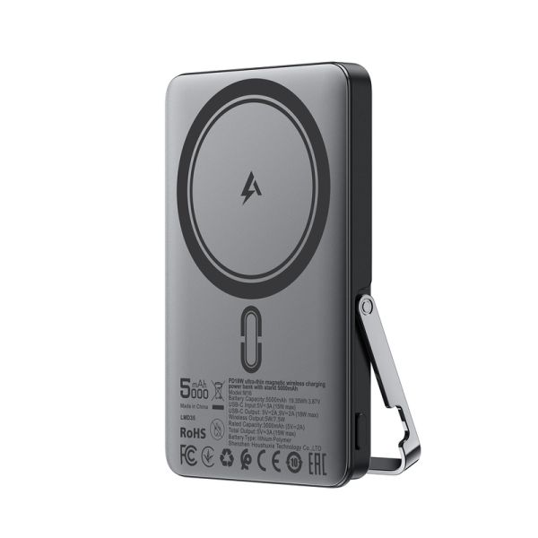 Зовнішній акумулятор ACEFAST M16-5000 PD18W ultra-thin magnetic wireless charging power bank with stand Black (6974316283997)