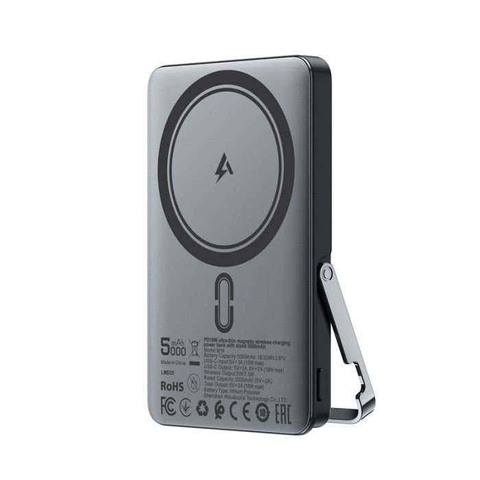 Зовнішній акумулятор ACEFAST M16-5000 PD18W ultra-thin magnetic wireless charging power bank with stand Black (6974316283997)
