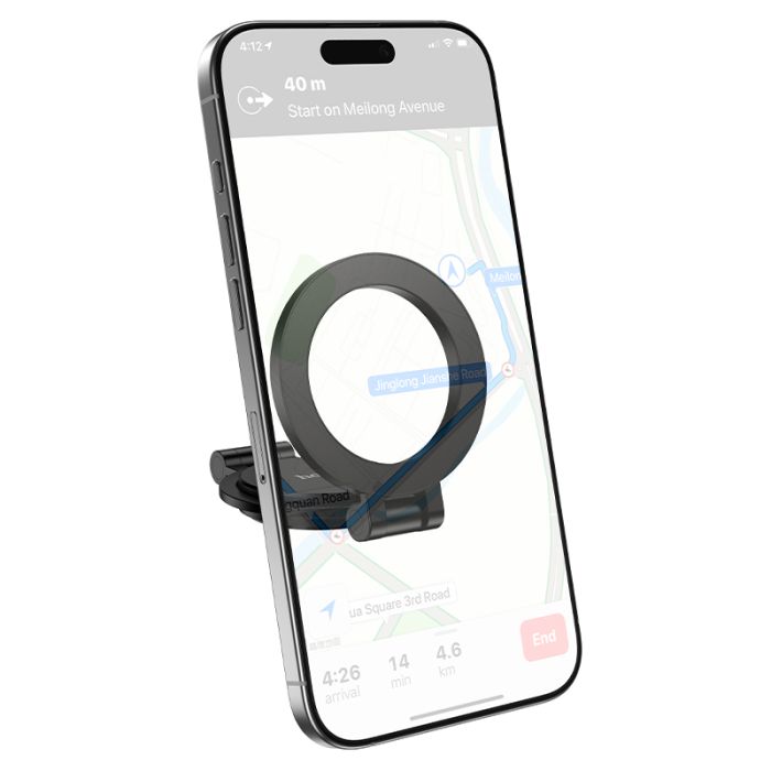 Автотримач для телефона HOCO H98 Rider folding Ring Magnetic Car holder(center console) Black (6942007673037)