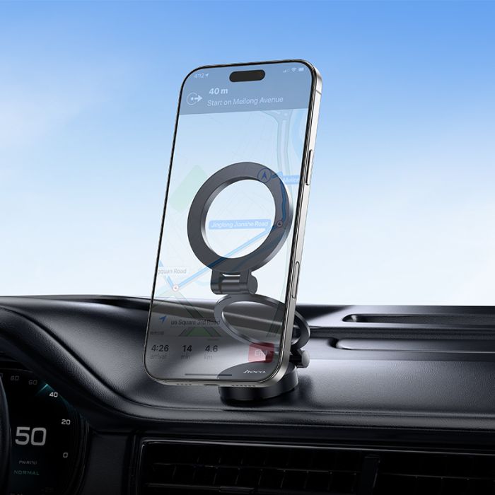 Автотримач для телефона HOCO H98 Rider folding Ring Magnetic Car holder(center console) Black (6942007673037)