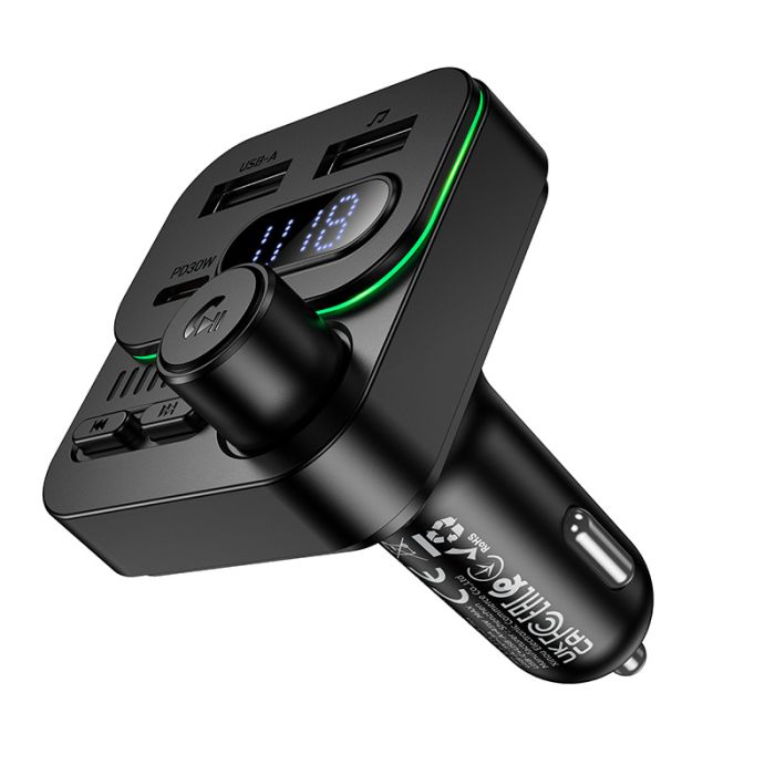 АЗП з FM-модулятором BOROFONE BC61 Ocean 45W(1A1C) car BT FM transmitter Black (6941991125126)