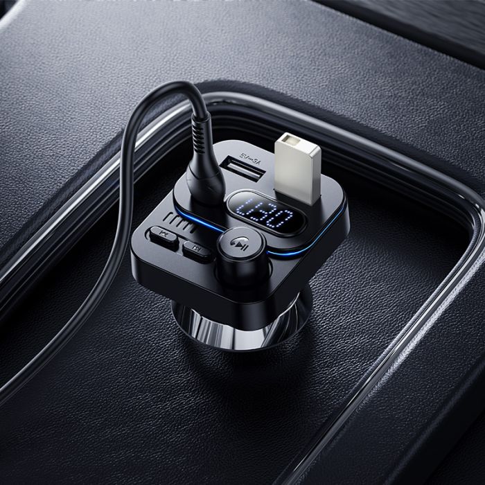 АЗП з FM-модулятором BOROFONE BC61 Ocean 45W(1A1C) car BT FM transmitter Black (6941991125126)