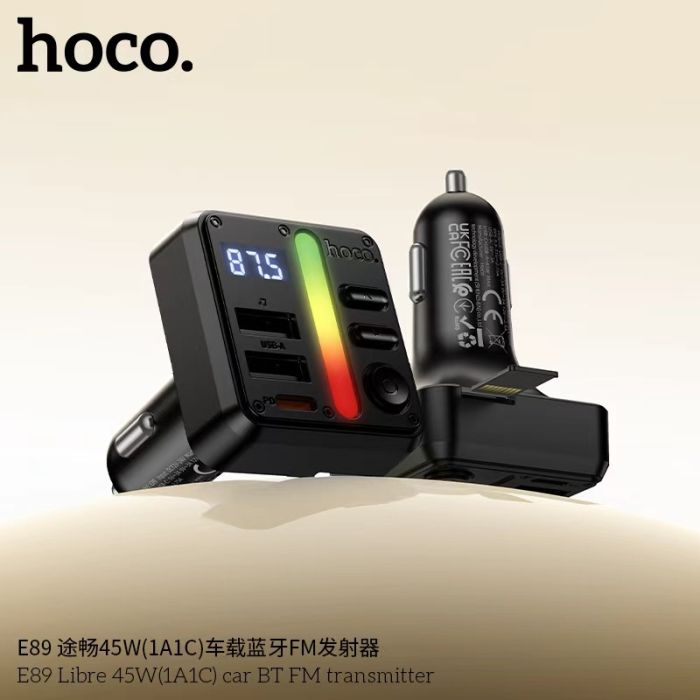 АЗП з FM-модулятором HOCO E89 Libre 45W(1A1C) car BT FM transmitter Black (6942007673808)