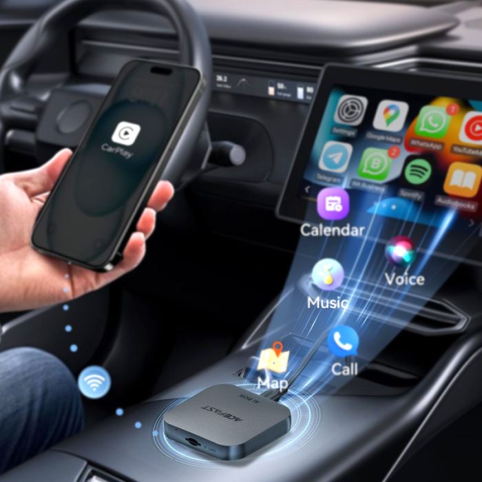 Адаптер ACEFAST QC2 AI Box CarPlay wireless adapter for car Metal Gray (6974316285830)