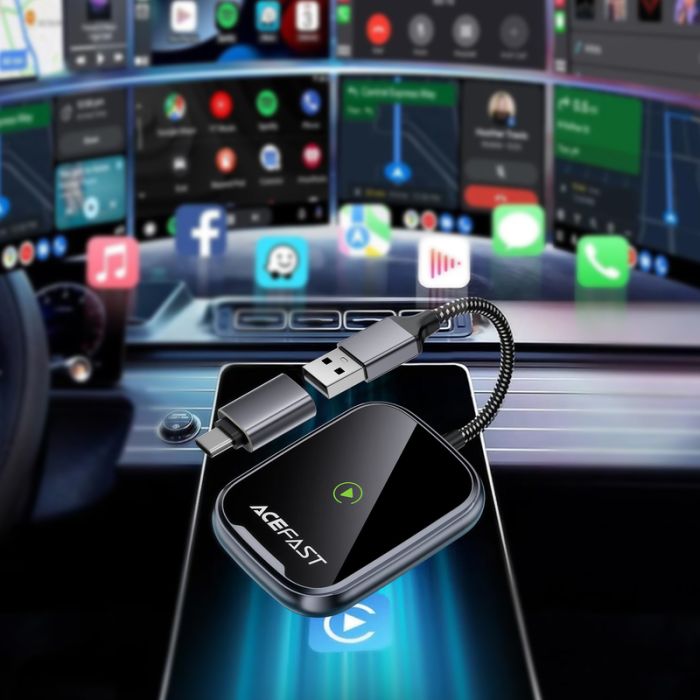 Адаптер ACEFAST QC1 CarPlay wireless adapter for car Metal Gray (6974316285793)