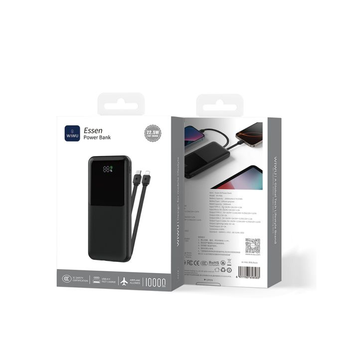 Зовнішній акумулятор WIWU Essen power bank 22.5W 10000mAh Wi-P081 (3C) Black (6977703658583)