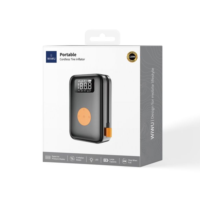 Автомобільний насос WIWU Portable Cordless Tire inflator Wi-Ai003 Black (6977703650792)