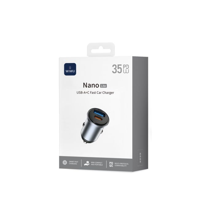Автомобільний зарядний пристрій WIWU 35W Nano Lite A+C Fast Car Charger Wi-CC030 Gray (6977703656060)
