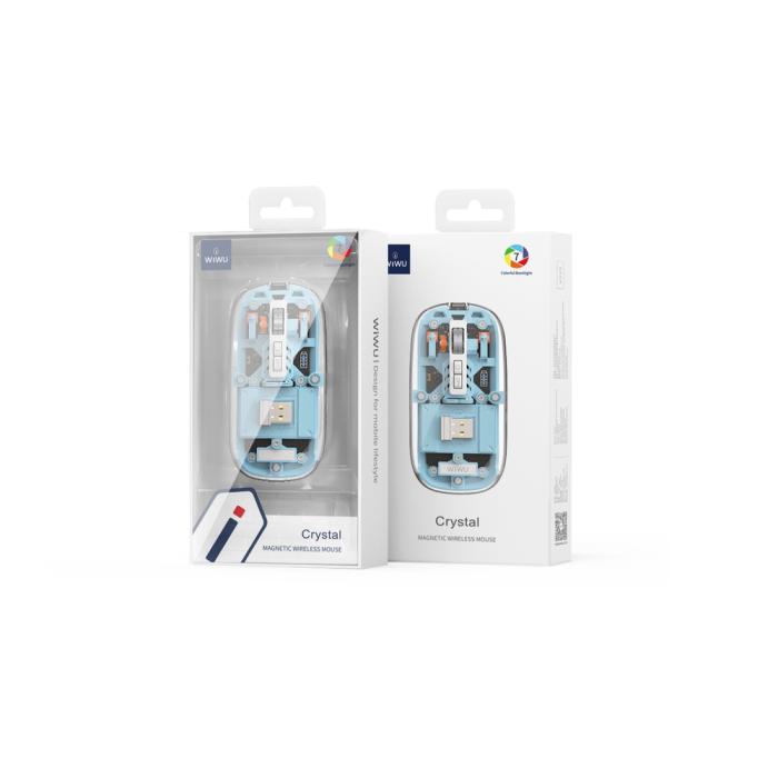Маніпулятор миша бездротова WIWU Crystal Magnetic Wirless Mouse WM105 (Dual-bluetooth +2.4G three-mode) blue (6976195091090)