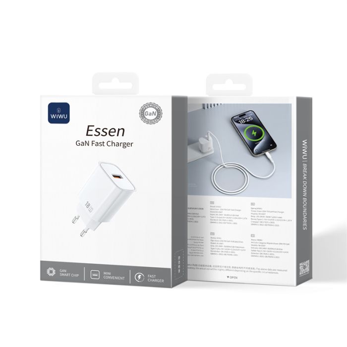 Мережевий зарядний пристрій WIWU 18W Essen GaN Fast Charger Wi-G006 EU White (6977703654790)