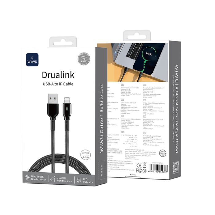 Кабель WIWU 12W Duralink Series Nylon Braided Cable Wi-C074 A-L 1M (6977703654707)