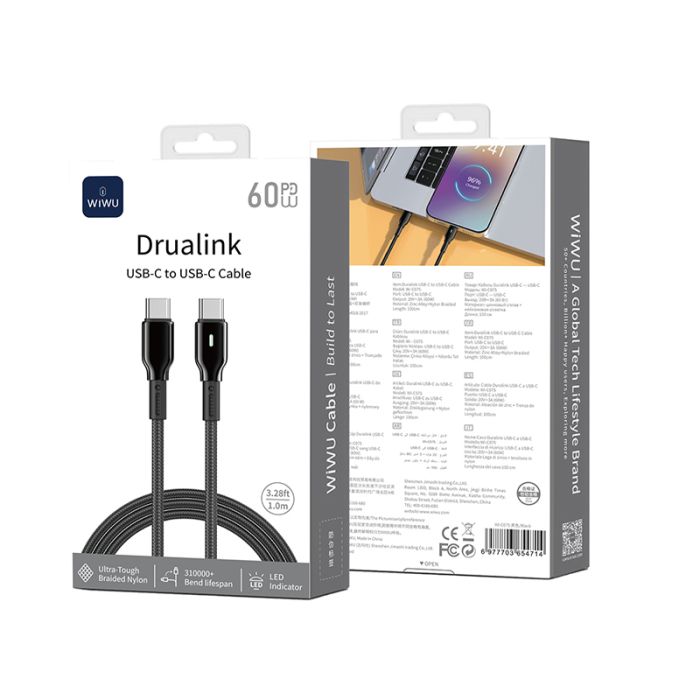Кабель WIWU 60W Duralink Series Nylon Braided Cable 
Wi-C075 C-C 1M (6977703654714)