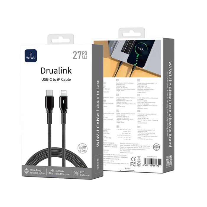 Кабель WIWU 27W Duralink Series Nylon Braided Cable Wi-C076 C-L 1M (6977703654721)