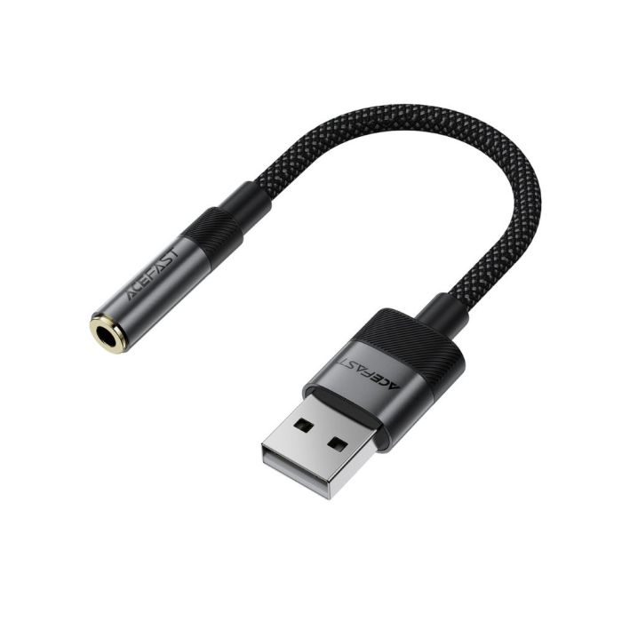 Аудіокабель ACEFAST J13 USB-A to 3.5mm female, nylon braid, 0.15m, Black (6974316285298)