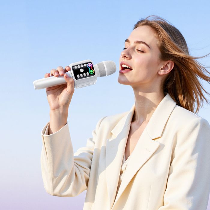 Портативна колонка-мікрофон HOCO L24 Shine karaoke microphone, 5W, White (6942007673778)