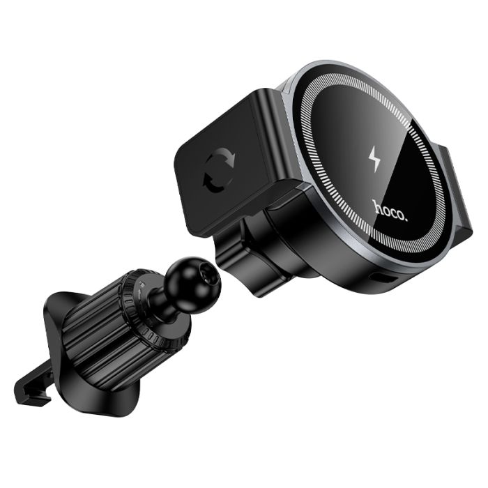 Автотримач для телефона з БЗП HOCO HW35 Power electric magnetic wireless fast charging car holder(air outlet) Black (6942007660792)
