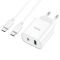 Мережевий зарядний пристрій з кабелем HOCO C80A Plus Rapido PD20W+QC3.0 charger set(Type-C to Type-C) White (6931474779908)