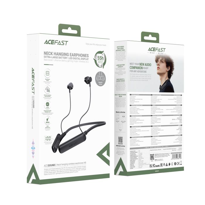 Бездротові спортивні навушники ACEFAST N8 neck hanging wireless earphones Black (6974316286158)