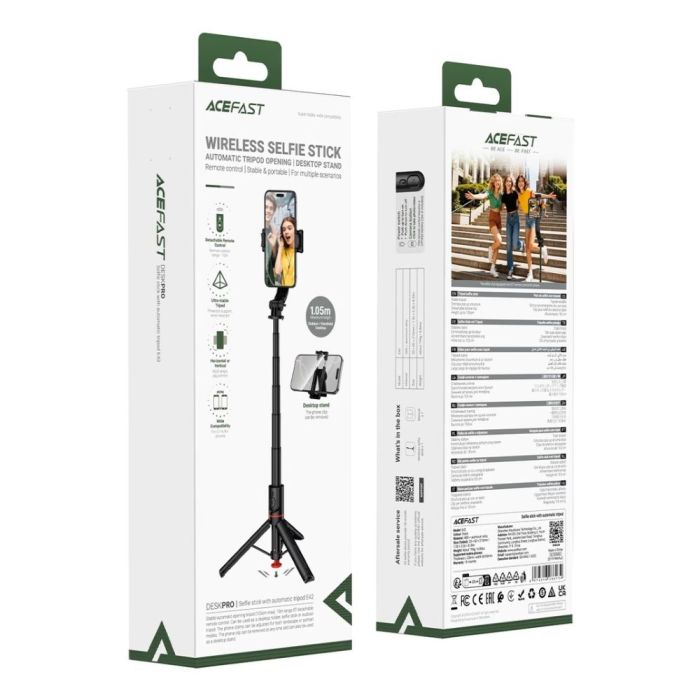 Селфі-монопод ACEFAST E42 supports automatic selfie stand opening, (105cm) Black (6974316286134)