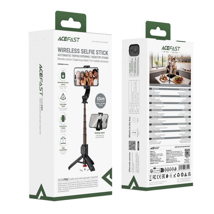 Селфі-монопод ACEFAST E43 Supports automatic selfie stand opening, (0,63cm) Black (6974316286141)