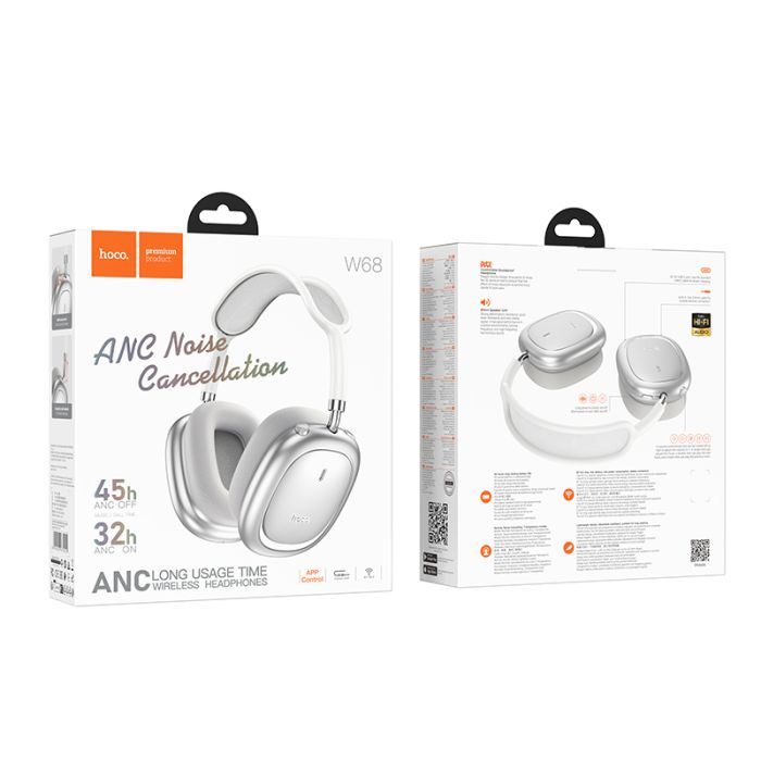 Бездротові накладні навушники HOCO W68 Calma ANC noise-canceling BT headphones(App) Silver (6942007674010)