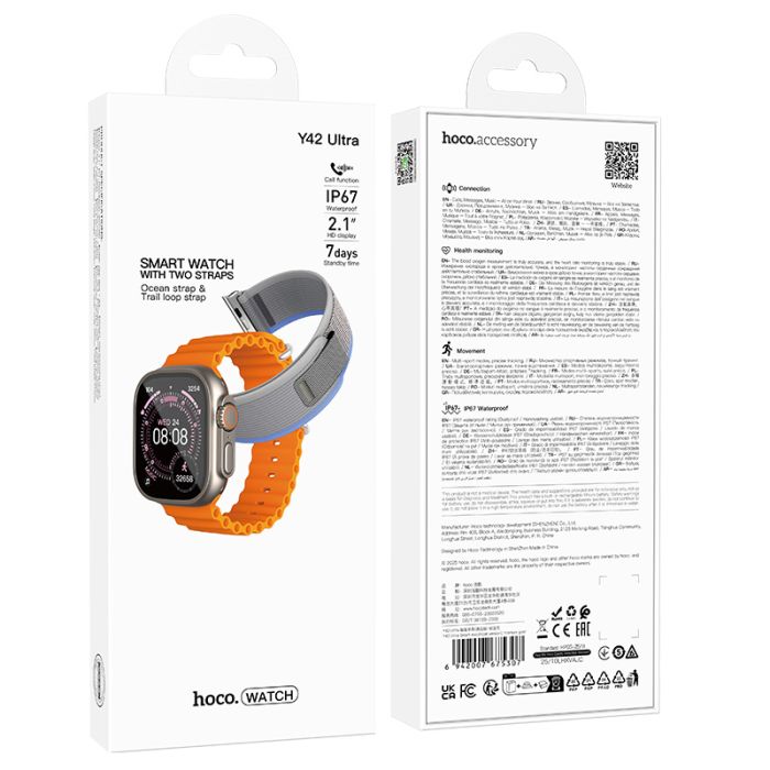 Смарт-годинник HOCO Y42 Ultra 53mm. 260 mAh. IP67 Smart watch(call version) titanium gold (6942007675307)