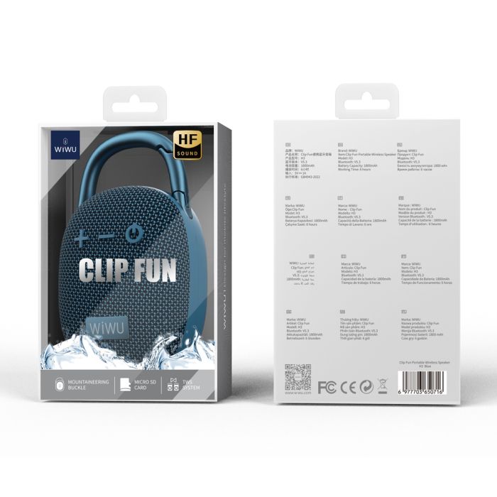 Портативна колонка WIWU H3 Clip Fun Portable 5W, IPX5, Blue (6977703650716)