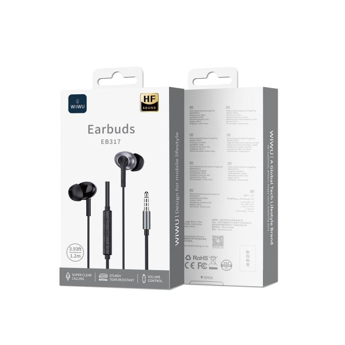 Навушники дротові WIWU EB317 Stereo Wired Earbuds (3.5mm) Black (6977703656640)