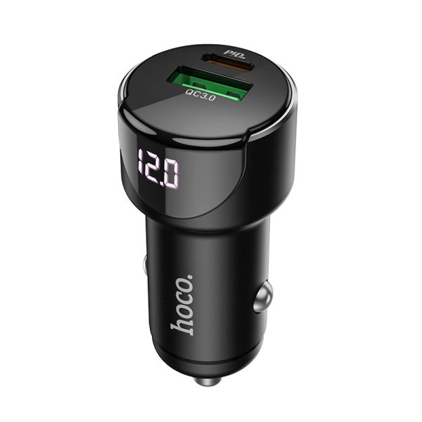 Автомобільний зарядний пристрій HOCO Z42 Light road dual port digital display PD20W+QC3.0 car charger Black (6931474742544)