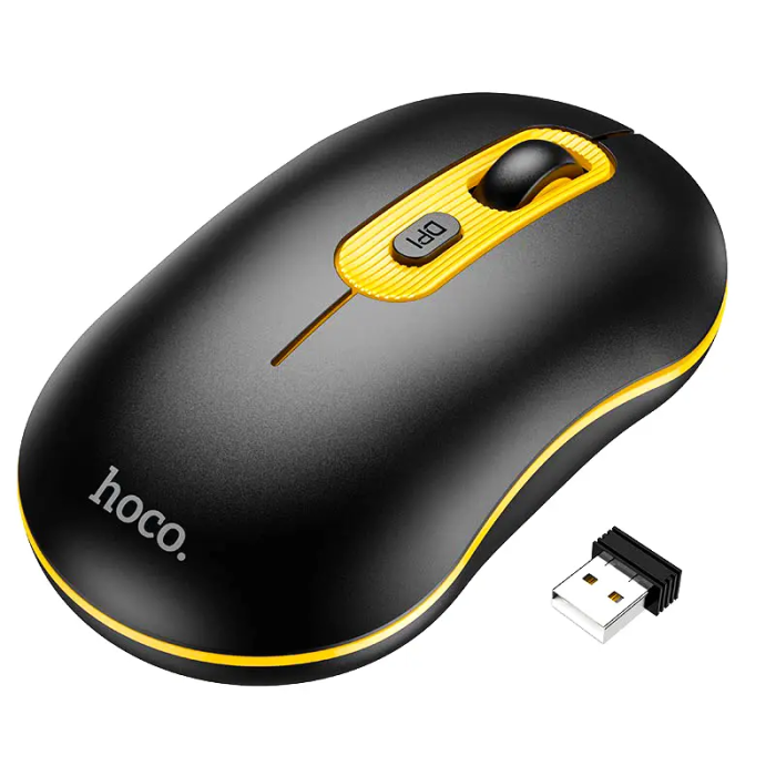 Маніпулятор миша HOCO GM21 Platinum 2.4G business wireless mouse Black Yellow (6931474790941)