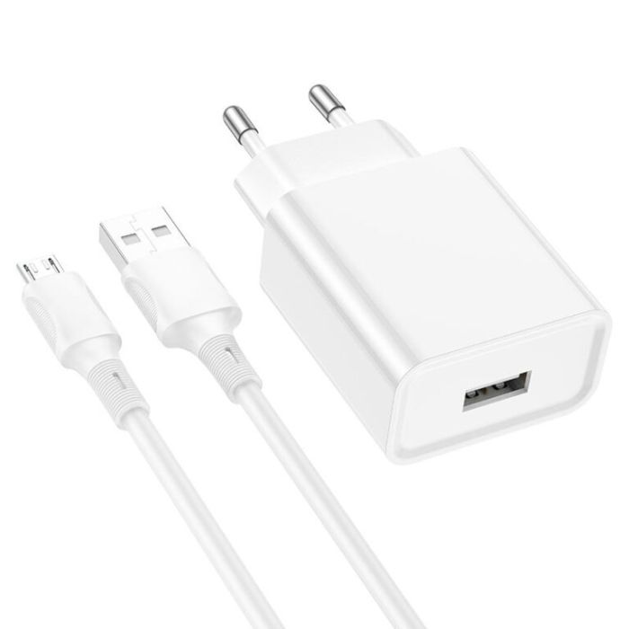 Мережевий зарядний пристрій з кабелем BOROFONE BA74A Aspirer single port charger set(Micro) White (6974443388664)
