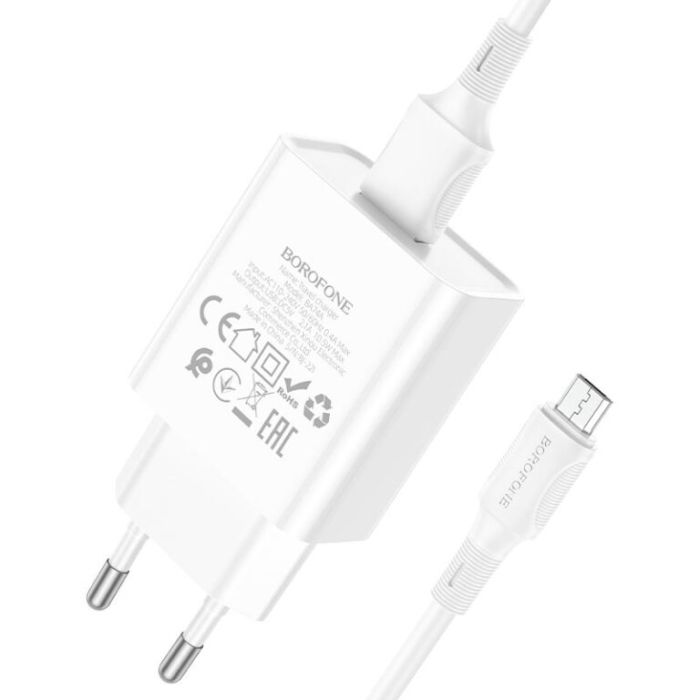 Мережевий зарядний пристрій з кабелем BOROFONE BA74A Aspirer single port charger set(Micro) White (6974443388664)