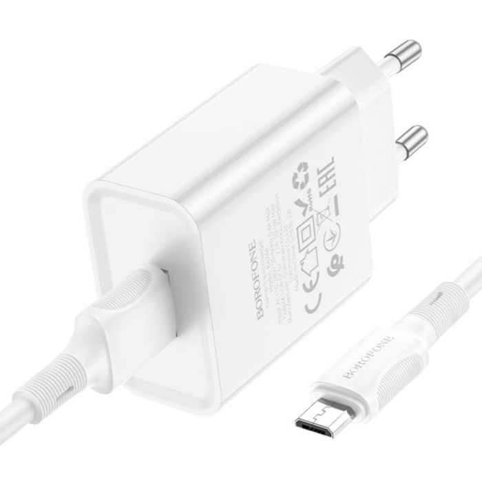 Мережевий зарядний пристрій з кабелем BOROFONE BA74A Aspirer single port charger set(Micro) White (6974443388664)