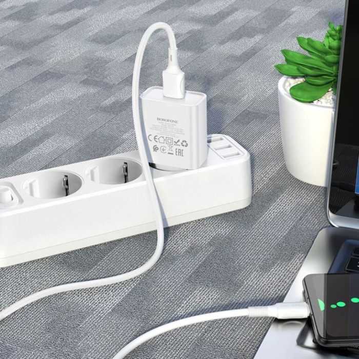 Мережевий зарядний пристрій з кабелем BOROFONE BA74A Aspirer single port charger set(Micro) White (6974443388664)