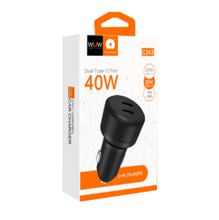 Автомобільний зарядний пристрій WUW-C243 PD20W+ PD20W black (6972573338351)