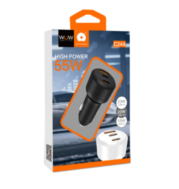 Автомобільний зарядний пристрій WUW-C244 USB20W+PD20W+PD15W black (6972573338368)
