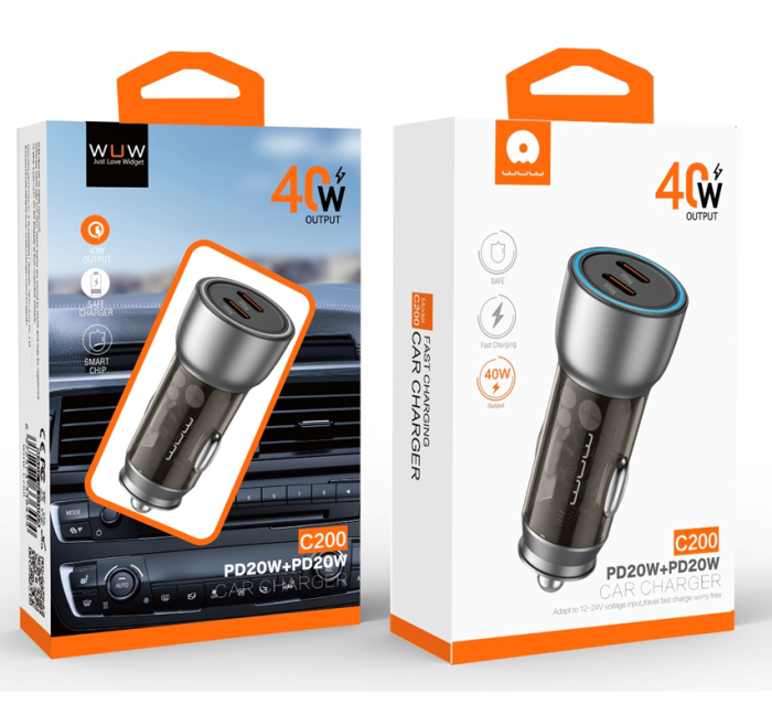 Автомобільний зарядний пристрій WUW-C200 PD 20W +PD 20W black (6972573336807)