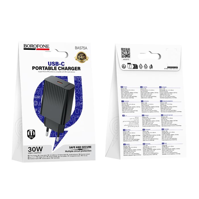 Мережевий зарядний пристрій BOROFONE BAS75A Source single port PD30W charger Black (6941991122811)