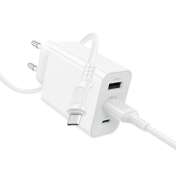 Мережевий зарядний пристрій з кабелем BOROFONE BA105A Stellar three-port charger set (Micro) (EU) White (6941991125294)