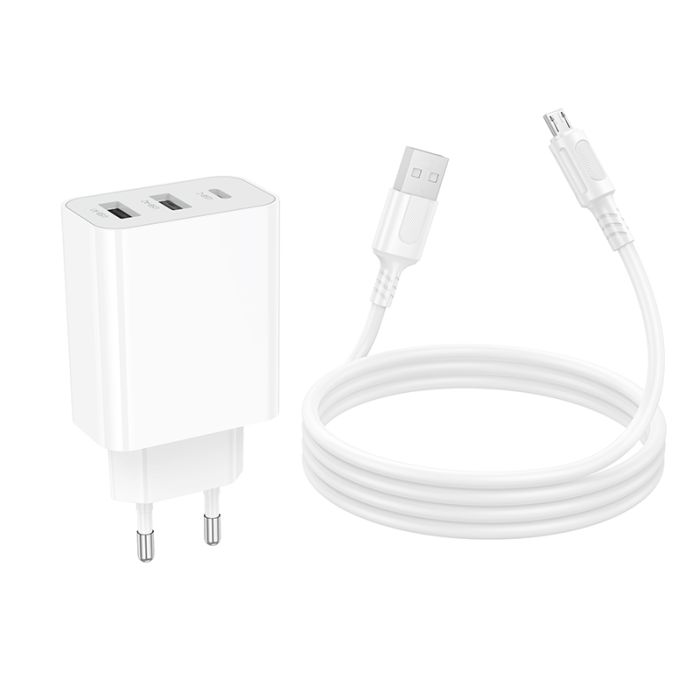 Мережевий зарядний пристрій з кабелем BOROFONE BA105A Stellar three-port charger set (Micro) (EU) White (6941991125294)