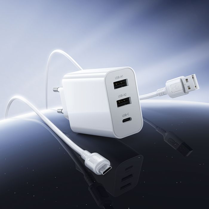 Мережевий зарядний пристрій з кабелем BOROFONE BA105A Stellar three-port charger set (Micro) (EU) White (6941991125294)