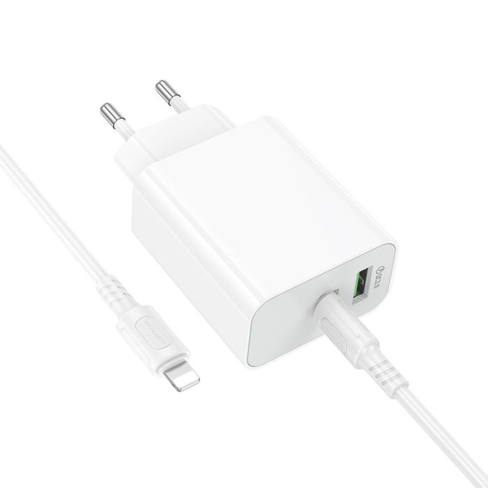 Мережевий зарядний пристрій з кабелем BOROFONE BA106A Stellar PD20W+QC3.0 charger set (C to iP) (EU) White (6941991125324)