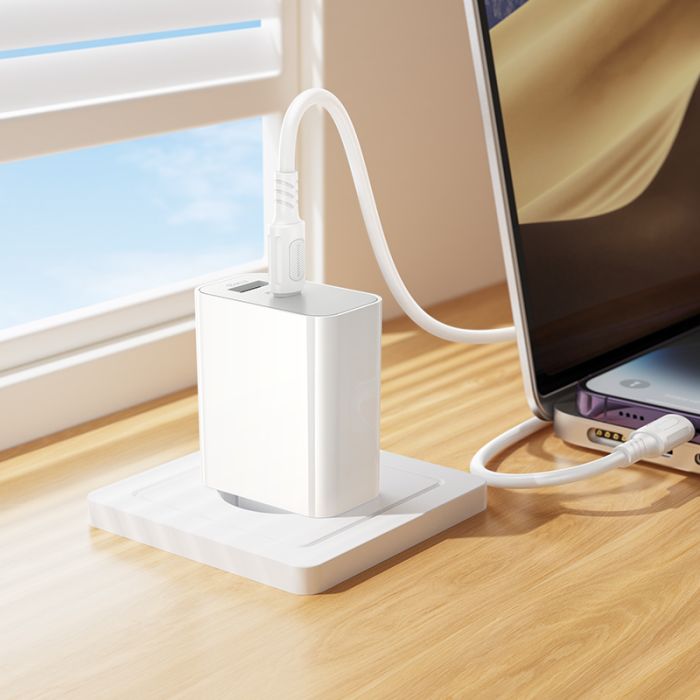 Мережевий зарядний пристрій з кабелем BOROFONE BA106A Stellar PD20W+QC3.0 charger set (C to iP) (EU) White (6941991125324)