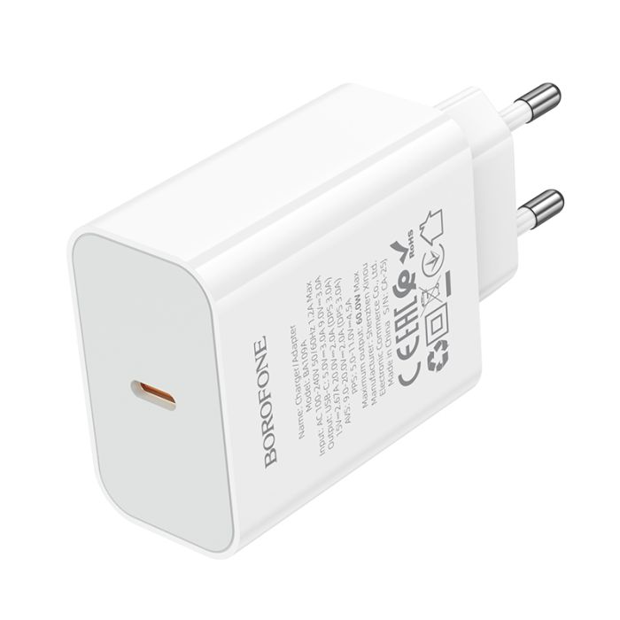 Мережевий зарядний пристрій BOROFONE BA109A Star single port PD40W charger (EU) White (6941991126888)